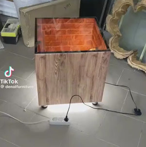 طاولة قهوة ديونل الزجاجية والخشبية المزودة بإضاءة LED Ⓢ