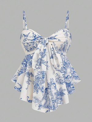 Printed Sleeveless Irregular Hem Camisole Top - Zambeel