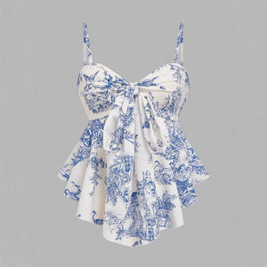 Printed Sleeveless Irregular Hem Camisole Top - Zambeel