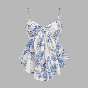 Printed Sleeveless Irregular Hem Camisole Top - Zambeel