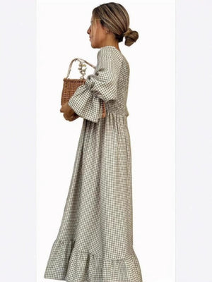 Puff - sleeve Plaid Dress New European And American Style Women's Wear - Zambeel
