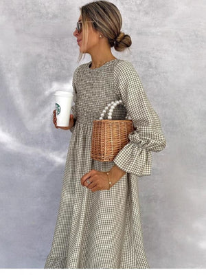 Puff - sleeve Plaid Dress New European And American Style Women's Wear - Zambeel