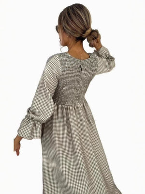 Puff - sleeve Plaid Dress New European And American Style Women's Wear - Zambeel