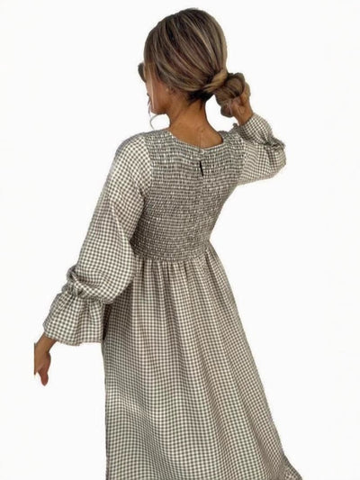 Puff - sleeve Plaid Dress New European And American Style Women's Wear - Zambeel