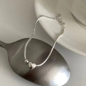 Pure Silver Minimalist Heart - shaped Bracelet For Women - Zambeel