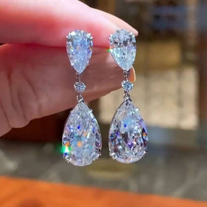 Pure Silver Waterdrop Zircon Geometric Pear - shaped Long Earrings - Zambeel
