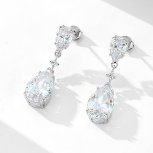 Pure Silver Waterdrop Zircon Geometric Pear - shaped Long Earrings - Zambeel