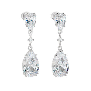 Pure Silver Waterdrop Zircon Geometric Pear - shaped Long Earrings - Zambeel