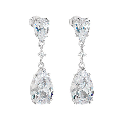 Pure Silver Waterdrop Zircon Geometric Pear - shaped Long Earrings - Zambeel
