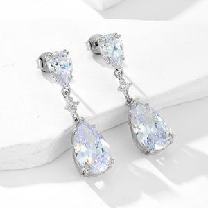 Pure Silver Waterdrop Zircon Geometric Pear - shaped Long Earrings - Zambeel