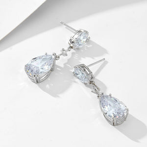 Pure Silver Waterdrop Zircon Geometric Pear - shaped Long Earrings - Zambeel