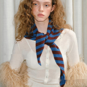 Pure Wool Striped Knitted Triangular Warm Neck Scarfhat - Zambeel