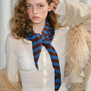 Pure Wool Striped Knitted Triangular Warm Neck Scarfhat - Zambeel