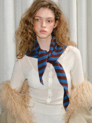 Pure Wool Striped Knitted Triangular Warm Neck Scarfhat - Zambeel