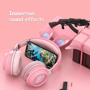 Rabbit Ear Headphones Wireless Luminous Extendable Wheat Headphones - Zambeel