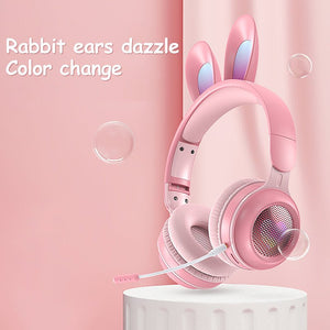 Rabbit Ear Headphones Wireless Luminous Extendable Wheat Headphones - Zambeel