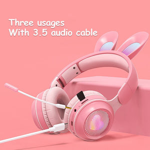 Rabbit Ear Headphones Wireless Luminous Extendable Wheat Headphones - Zambeel