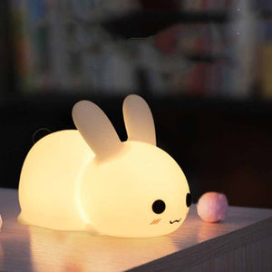 Rabbit LED Night Light Silicone Animal Cartoon Dimmable Lamp USB Rechargeable For Children Kids Baby Gift Bedside Bedroom - Zambeel