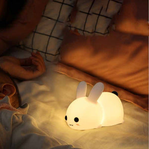 Rabbit LED Night Light Silicone Animal Cartoon Dimmable Lamp USB Rechargeable For Children Kids Baby Gift Bedside Bedroom - Zambeel
