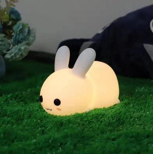 Rabbit LED Night Light Silicone Animal Cartoon Dimmable Lamp USB Rechargeable For Children Kids Baby Gift Bedside Bedroom - Zambeel