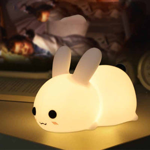 Rabbit LED Night Light Silicone Animal Cartoon Dimmable Lamp USB Rechargeable For Children Kids Baby Gift Bedside Bedroom - Zambeel