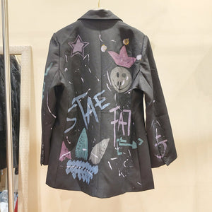 Rare And Eye - catching Colorful Letter Graffiti - print Loose - fitting Jacket - Zambeel