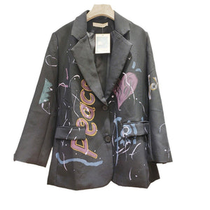 Rare And Eye - catching Colorful Letter Graffiti - print Loose - fitting Jacket - Zambeel