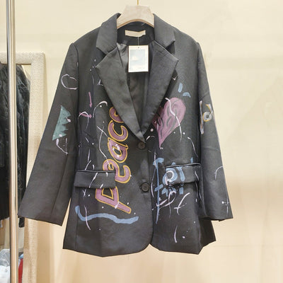 Rare And Eye - catching Colorful Letter Graffiti - print Loose - fitting Jacket - Zambeel