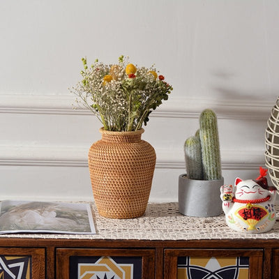 Rattan Woven Ornaments Floral Dry Vases Creative Vases Decorative Tabletop Flower Baskets - Zambeel