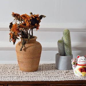 Rattan Woven Ornaments Floral Dry Vases Creative Vases Decorative Tabletop Flower Baskets - Zambeel