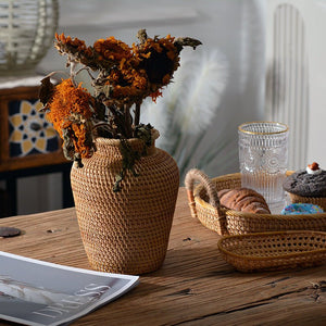 Rattan Woven Ornaments Floral Dry Vases Creative Vases Decorative Tabletop Flower Baskets - Zambeel