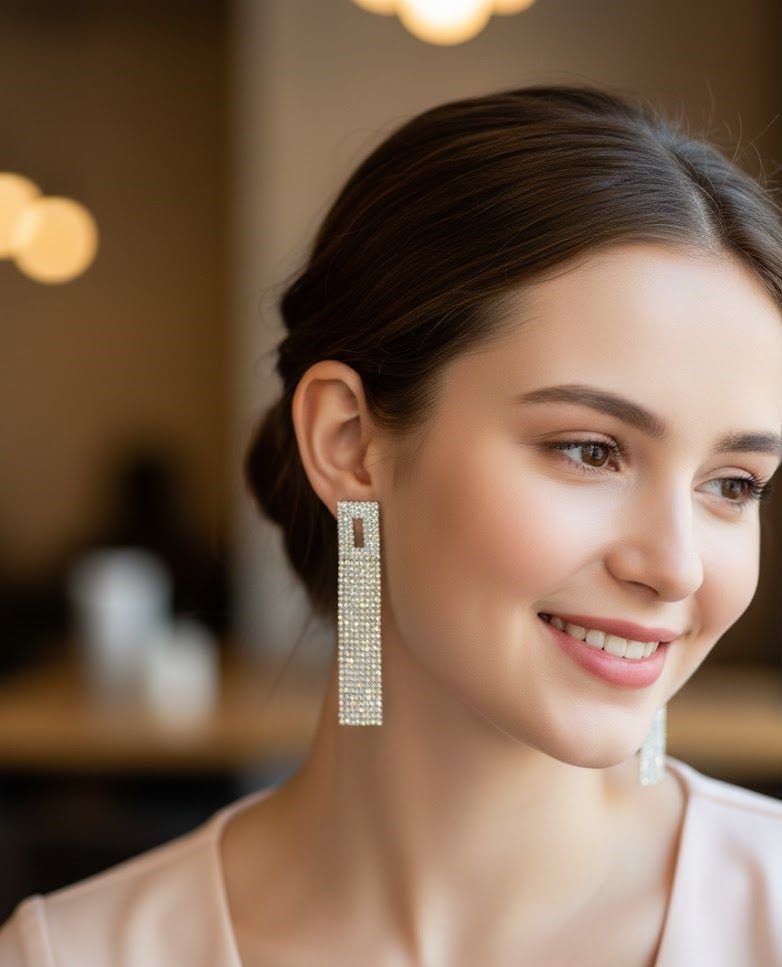 Rectangular Crystal Drop Earrings - Zambeel