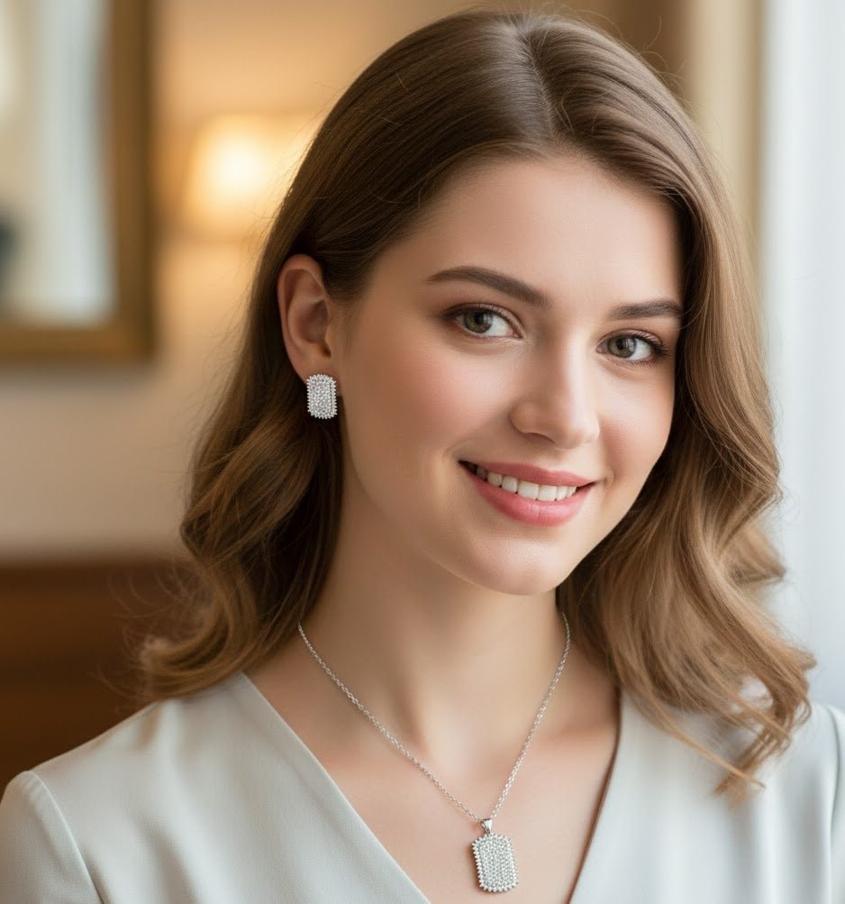Rectangular Micro - Pave Crystal Jewelry Set - Zambeel