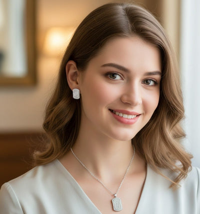 Rectangular Micro - Pave Crystal Jewelry Set - Zambeel