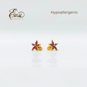 Red Flower Cubic Zirconia Gold | Stainless Steel | 18K Gold Plated - Zambeel