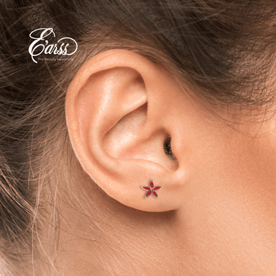Red Flower Cubic Zirconia Gold | Stainless Steel | 18K Gold Plated - Zambeel