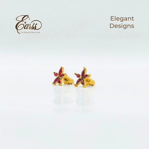 Red Flower Cubic Zirconia Gold | Stainless Steel | 18K Gold Plated - Zambeel