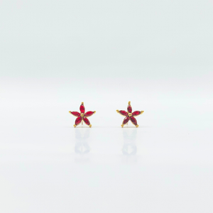 Red Flower Cubic Zirconia Gold | Stainless Steel | 18K Gold Plated - Zambeel