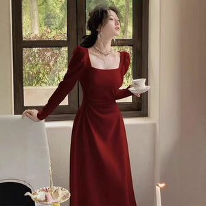 Red Longsleeve Dress Women's Formal GownRed SkirtMaxi - Zambeel