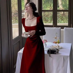 Red Longsleeve Dress Women's Formal GownRed SkirtMaxi - Zambeel