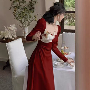 Red Longsleeve Dress Women's Formal GownRed SkirtMaxi - Zambeel