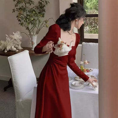 Red Longsleeve Dress Women's Formal GownRed SkirtMaxi - Zambeel