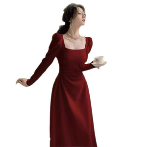 Red Longsleeve Dress Women's Formal GownRed SkirtMaxi - Zambeel