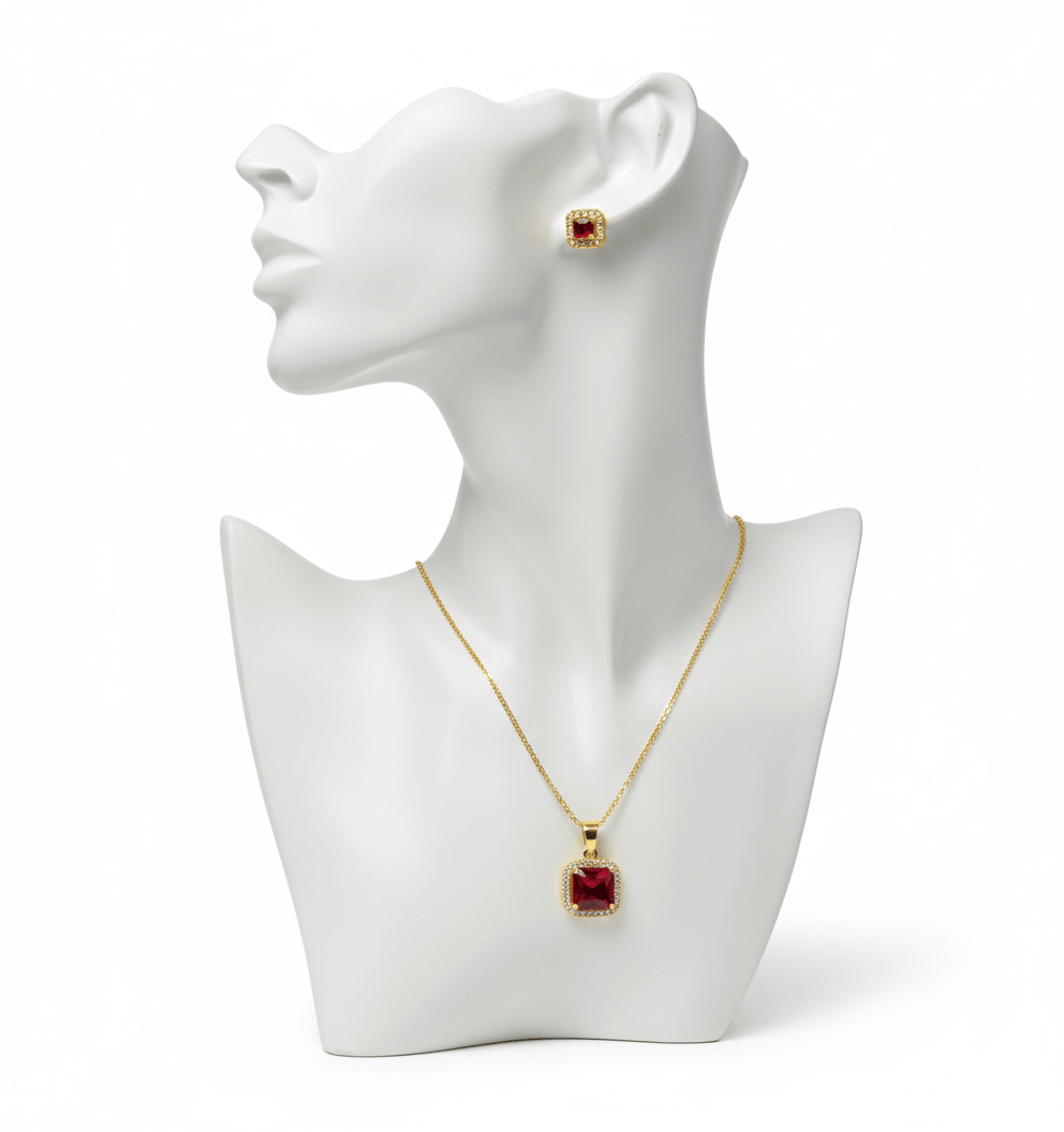 Red Square Cubic Zirconia Set - Zambeel