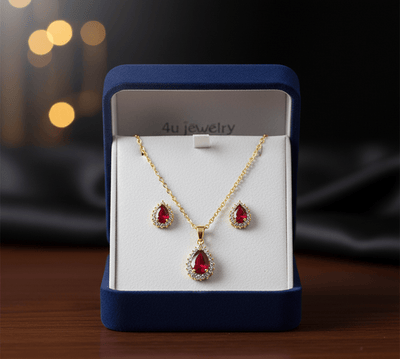 Red Teardrop Cubic Zirconia Set - Zambeel