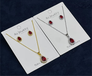 Red Teardrop Cubic Zirconia Set - Zambeel