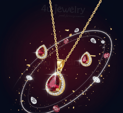 Red Teardrop Cubic Zirconia Set - Zambeel