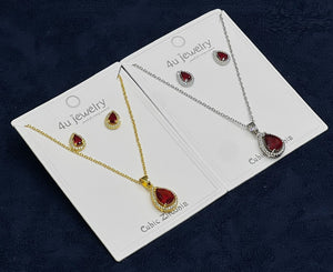 Red Teardrop Cubic Zirconia Set - Zambeel