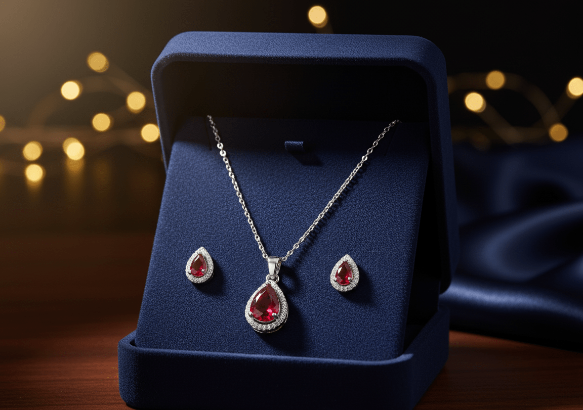 Red Teardrop Cubic Zirconia Set - Zambeel