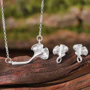 Retro Alloy Ginkgo Leaf Earring And Necklace Set - Zambeel